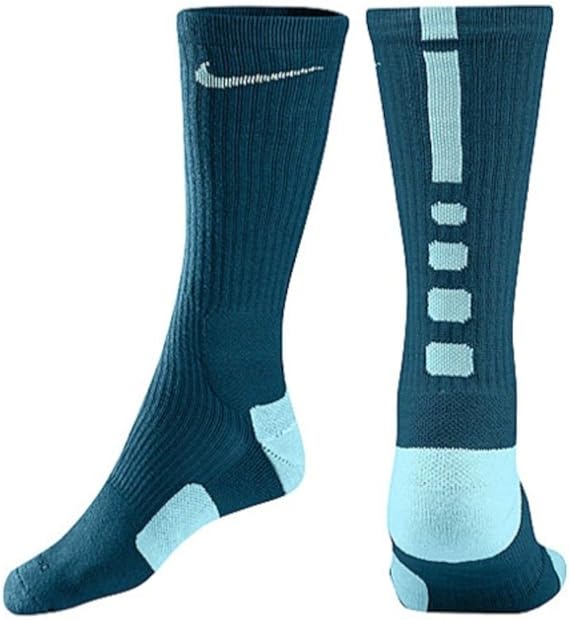 Nike Men's Elite Cushioned Basketball Socks Medium (68) Green Abyss Light Blue