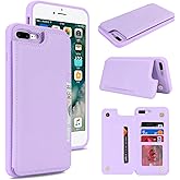 iCoverCase Compatible with iPhone 8 Plus/7 Plus Wallet Phone Case with Card Holder for Women Men, RFID Blocking Card Slots PU Leather Protective Case (Light Purple)