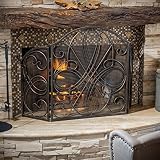 Christopher Knight Home Rosalinda Finish Floral Iron Fireplace Screen, Black Brushed Gold