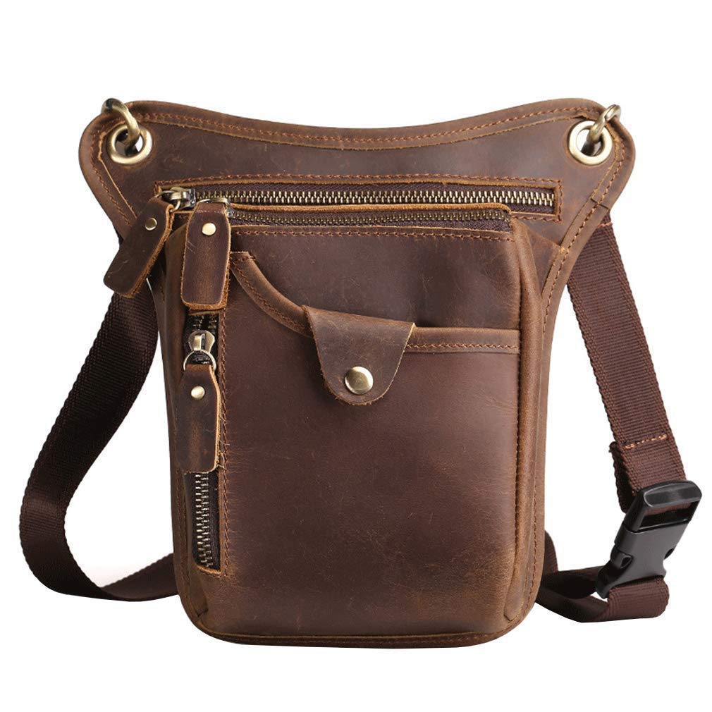 Xieben Leather Drop Leg Bag for Men Women Motorcycle Bike Riding Cycling Multi-Purpose Thigh Waist Fanny Pack Bum Pocket Hiking Sports Camping Pouch Brown