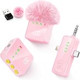 Gicorino 3 in 1 Wireless Lavalier Microphone for iPhone Android Camera-Pink | Mini Mic with Digital Display &amp; Noise Reduction, 20H Battery Life, Mics for Video Recording, TikTok, YouTube, Vlogging