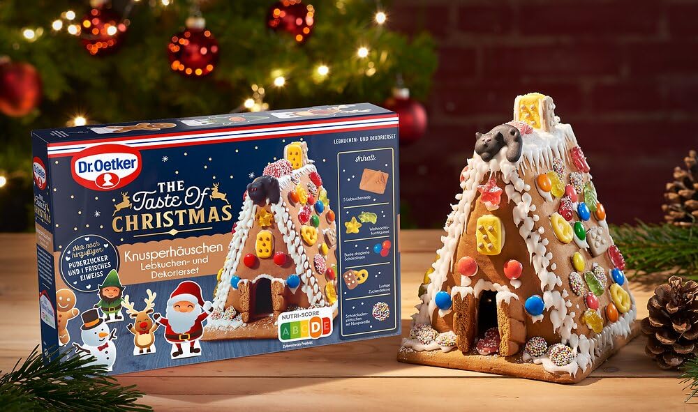 Dr. Oetker Knusper-Häuschen, Lebkuchenhaus und Dekorierset zum Basteln und Verzieren für die Weihnachtszeit - 1 x 403 g
