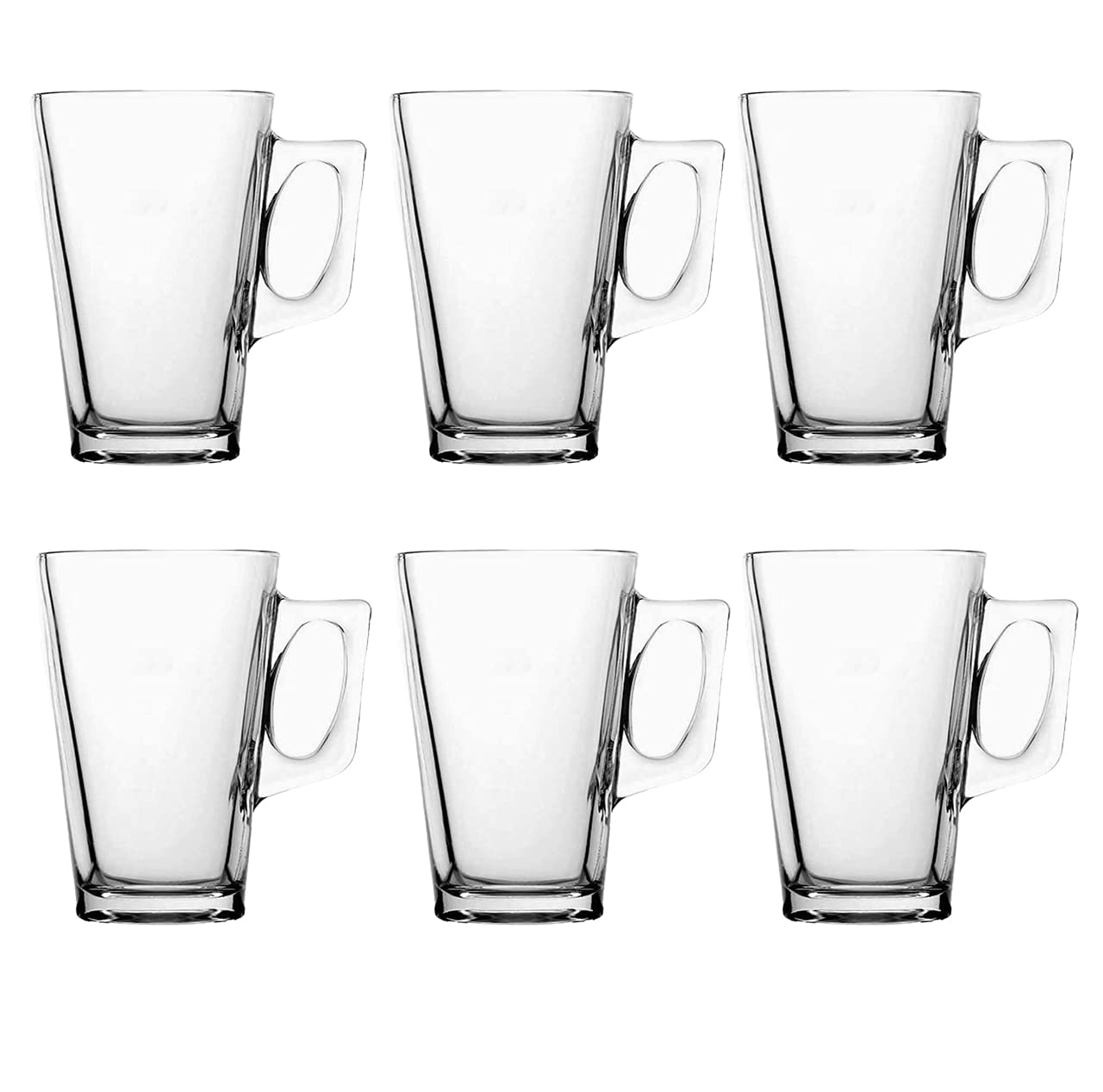 Straame - Set of 6 Latte Glasses, 240 ml Temperature Resistant - Stylish Coffee/Tea Cups, Hot Drink Cafe Mugs - Ideal for Ice Cream Latte, Espresso, Cappuccino & Hot Chocolate -Mugs with Handle