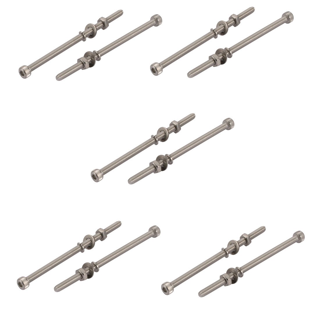 Sourcingmap 10pcs M4x100mm 304 Stainless Steel Knurled Hex Socket Head Bolts Nuts w Washers