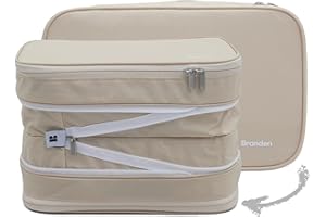 BRANDEN Compression Organizer XX-Large Sandbeige with Double Zippers - Jumbo Space-Saver Bags for Bedding & Clothing, Two-Sided Packing Cube for King/Queen Bedsheet, Pillow, Clothes, and Blankets
