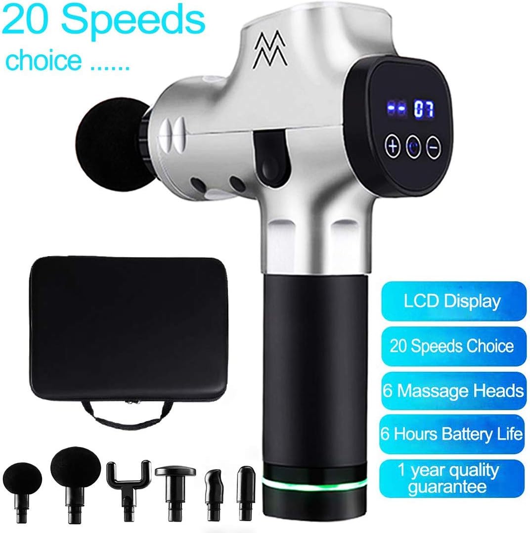 KOKITEA Handheld Deep Tissue&Muscle Massage Gun, Portable Super-Quiet Cordless Muscle Relaxation Fascia Gun(Silver)