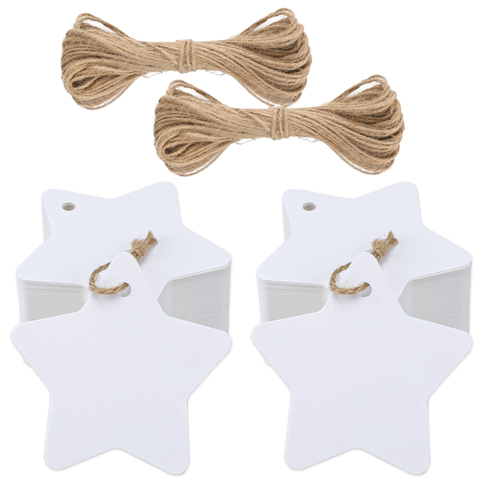 jijAcraft Christmas Star Gift Tags: 100Pcs White Kraft Paper Tags with String, Christmas Hang Gift Tag for Presents, Gift Wrapping, Xmas DIY Crafts