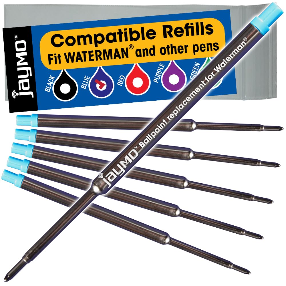 Jaymo Replacement for Waterman 834264 - Measures 4.4 in / 112 mm Long - Ballpoint Pen Refill - 6 Blue โ image 1