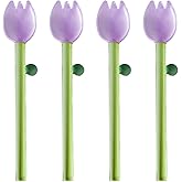 4 Pcs Borosilicate Color Transparent Glass Spoons,Cute Flower Long Handle Spoons for Ice Cream Dessert Coffee Stirring (Purple Bud Spoon)