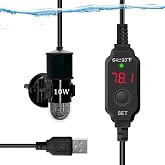 auomii USB 10W Mini Submersible Aquarium Heater Adjustable Fish Tank Heater | Used for 0.5-1 Gallons, Built-in Thermometer, External Temperature Controller, Smart Memory