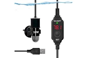 auomii Mini Submersible Aquarium Heater, 25/50/100/150/200/300 Watts Adjustable Fish Tank Heater, Built-in Thermometer, External Temperature Controller, Smart Memory (10 Watts(USB))