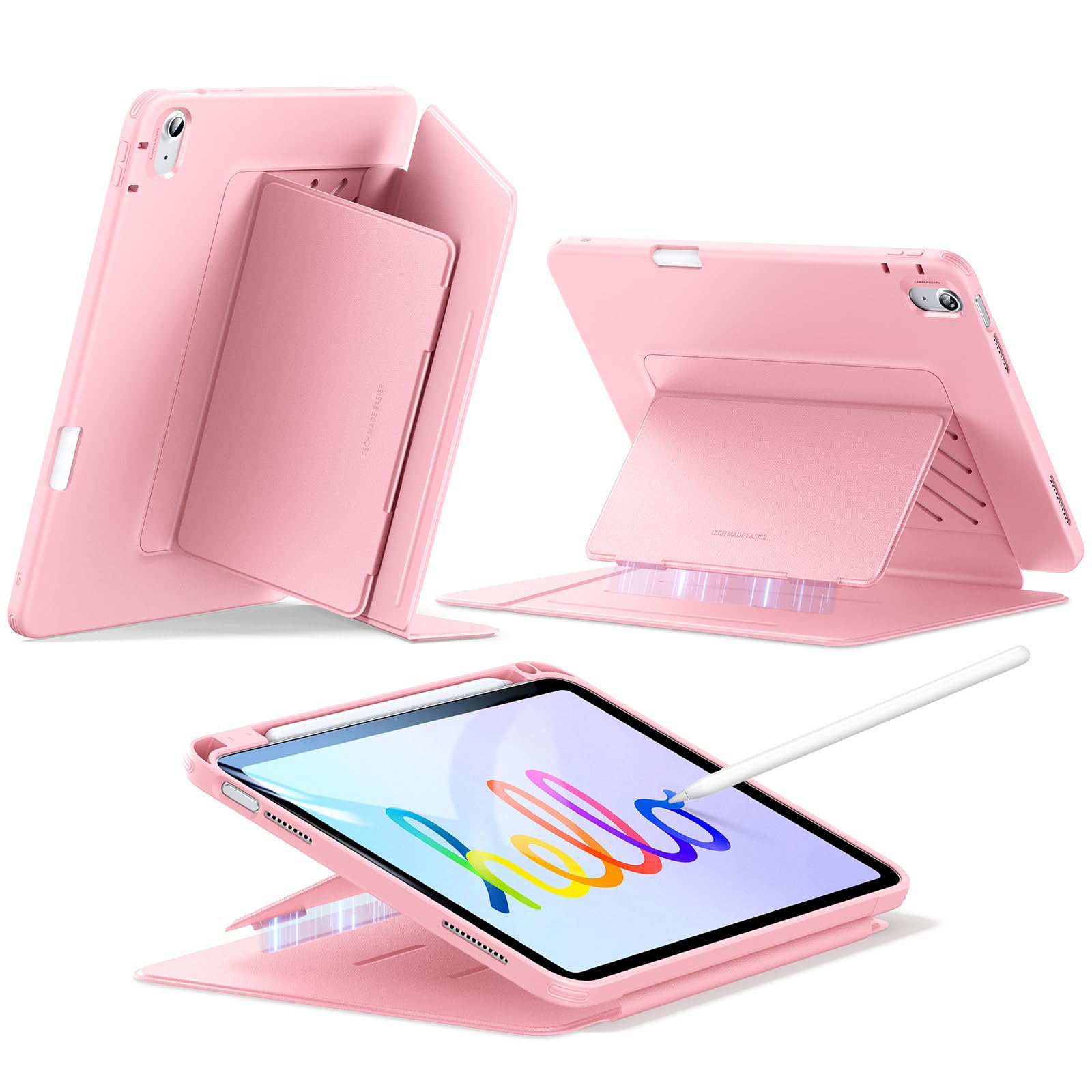 Photo 1 of ESR for iPad A16 Case, iPad 11th/10th Generation Case (2025/2022), Vertical Stand Cover, Multi Stand Angles, Ultra-Stable Cover with Pencil Holder, Flip Series, Pink
