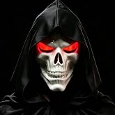 LED Skeleton Mask with Glowing Red Eyes, Halloween Costume for Adult Scary | 3 Lighting Modes | Grim Reaper Horror Skull | Lightweight Plastic | Halloween, Raves, Cosplay | Haunted House Props