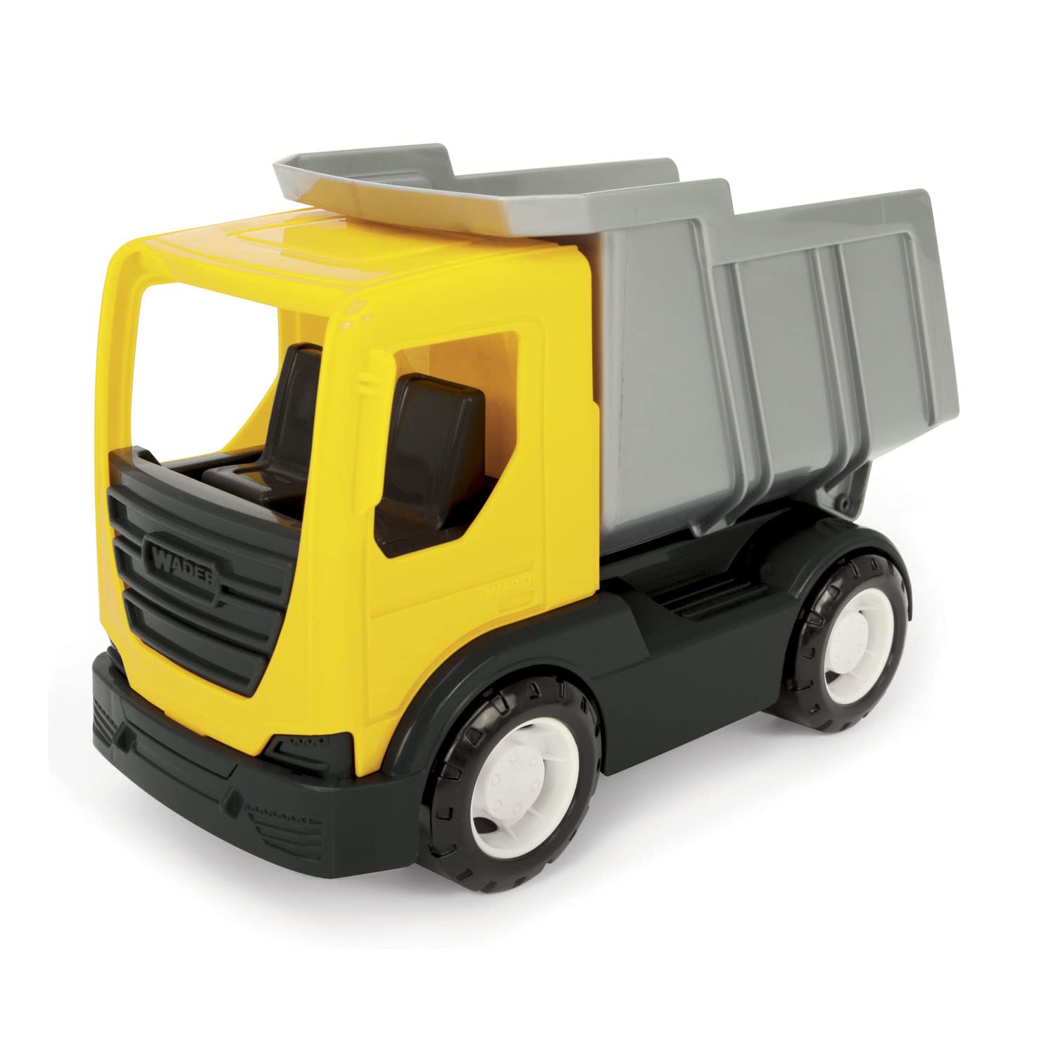 Wader 35362 35362-Tech Truck Dumper Truck with Sturdy Steel Axles, Approx. 26 x 14.5 x 19 cm, Yellow, from 12 Months, Ideal as a Gift for Creative Play