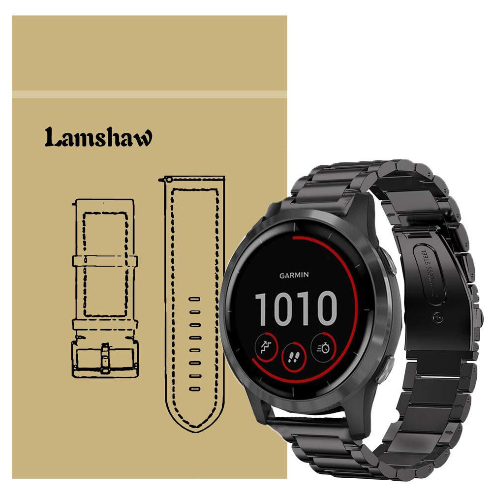 Compatible for Garmin vivoactive 4 Band, LvBu Quick Release Stainless Steel Metal Replacement Straps Compatible for Garmin vivoactive 4 (45mm) Smartwatch (Black)