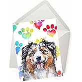 Australian Shepherd Dog Greeting Card, Card for Wife Husband Boyfriend Girlfriend Dog Mom Dad, Card for Him Her Friend Brother Sister, Watercolor Cards with Envelopes, Sympathy Card Loss of Dog, Cute