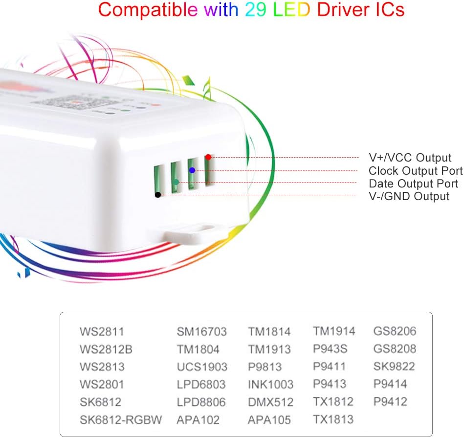 VIPMOON SP107E Bluetooth LED Music Controller, DC 5V-24V Full Color Controller, iOS/Andriod App Control - Image 5