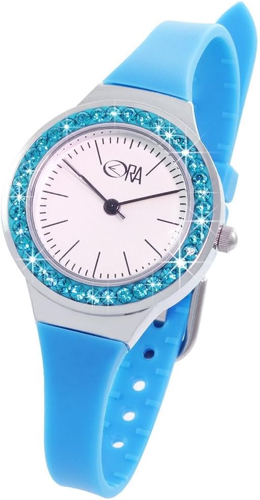 Era-Ora Italian Women’s Ladies Wrist Watch with 38 Blue Swarovski Crystals - 30mm Silver Case - Blue Band