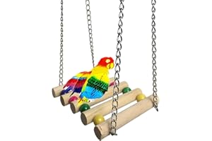 OMYZERO Bird Parrot Toys Swing Hanging,Bird Cage Accessories Toy Hammock for Parakeets,Cockatiels,Lovebirds,Conures,Budgie,Macaws,Lovebirds,Finches and Other Small Pets（Wood）