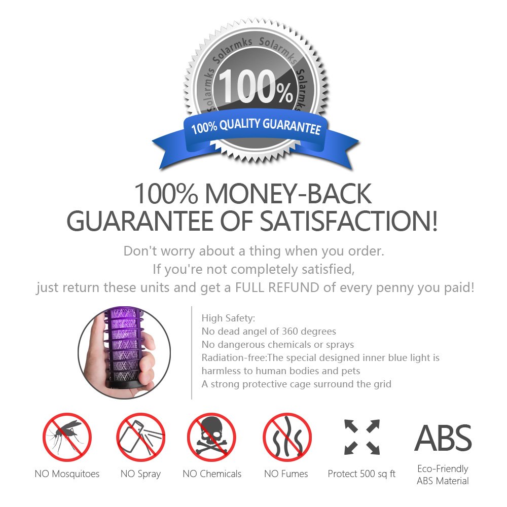 Solarmks Solar Bug Zapper Outdoor Mosquito Killer Lamp with 4 LED UV Bulbs,Wireless Security Outdoor Insect Killer Lamp, Solar Garden Lights