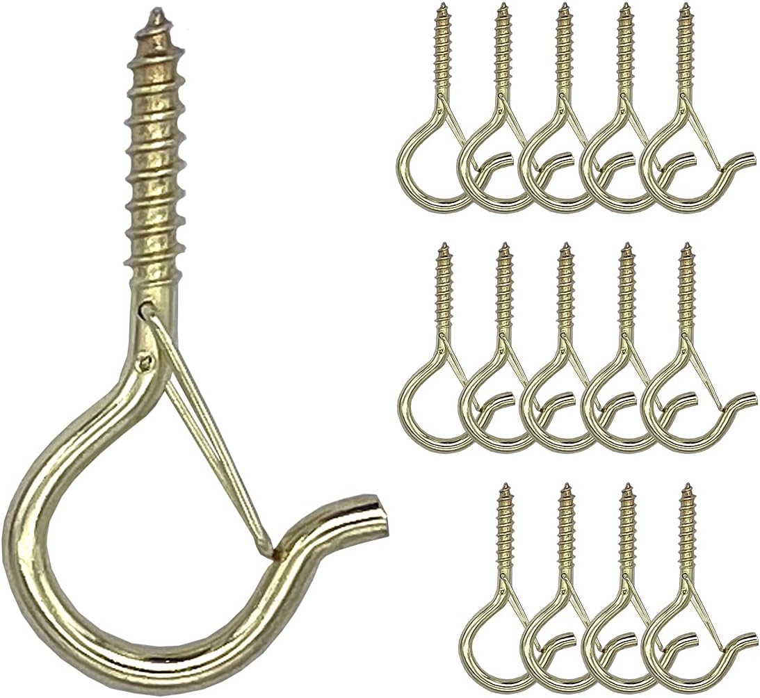 Outdoor Hanging Brackets - OBSTKUCHEN 15 Pack Q-Hanger Hooks for Christmas Lights, String Lights, Plant Bracket, Bird Feeders, Wind Chimes, Lanterns, Wire, Decoration Hanging Indoor & Outdoor (15, Gold)