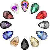 MECCANIXITY 12Pcs 7 x 10mm Teardrop Rhinestones Glass Pointed Back Rhinestone Beads Gems for Jewelry Making Costume Crystal Embellishments Crafts,Multicolor