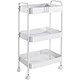 Vtopmart 3 Tier Metal Rolling Cart with Wheels, Utility Storage Cart with Handle and Lockable Casters, Storage Basket Organizer Shelves, Easy Assemble for Kitchen, Living Room, Office, Nursery, White