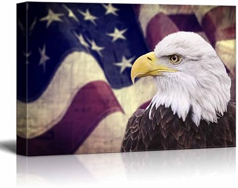 Amazon Com Wall26 Canvas Prints Wall Art Bald Eagle With The American Flag Patriotic Theme Modern Wall Decor Home Art Stretched Gallery Canvas Wrap Giclee Print Ready To Hang 24 X