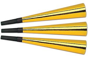 Beistle 88092-GD Packaged Gold Foil Horns Party Favors, 9-Inch, 15 Per Package