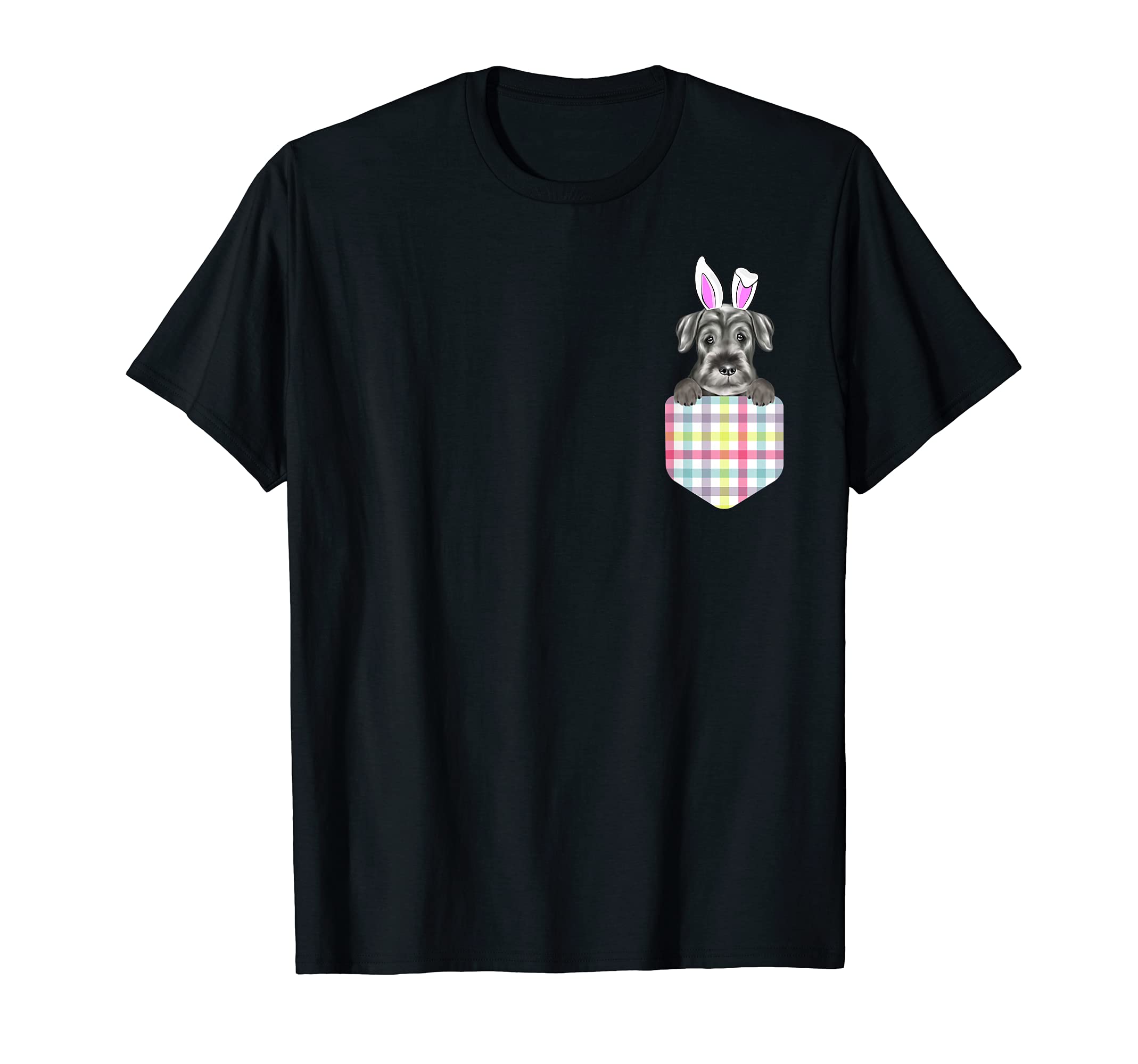 Easter Plaid Standard Schnauzer Bunny Dog In Pocket T-Shirt