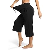 Maxbee Wide Leg Capri Pants for Women Loose Yoga Pants Drawstring Comfy Lounge Sweatpants with Pockets