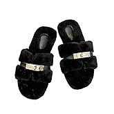 SOQSOQ Fuzzy Slippers for Women Plush Slide Slipper Warm Cozy Fleece Lined Lightweight Comfort Metal Accent for Winter Wedding