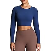 Aoxjox Long Sleeve Crop Tops for Women Classic Longline Workout Fitness Cropped T Shirt Top
