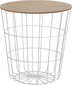 Design Beistelltisch Metall Korb Mit Holz Deckel Dekorativer