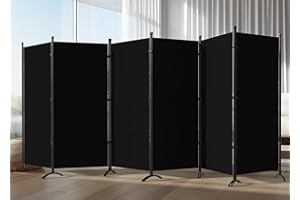 TANGJEAMER 6 Panel Room Divider, 6FT Portable Room Dividers Folding Privacy Screens, 198" W Freestanding Fabric Divider for Room Separation, Partition Room Divider Panel for Dorm Home Studio Office, Black