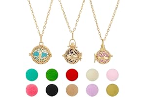 PH PandaHall 3pcs Golden Essential Oil Diffuser Necklace, Aromatherapy Locket Pendant with 10pcs Color Cotton Balls Scent Nec