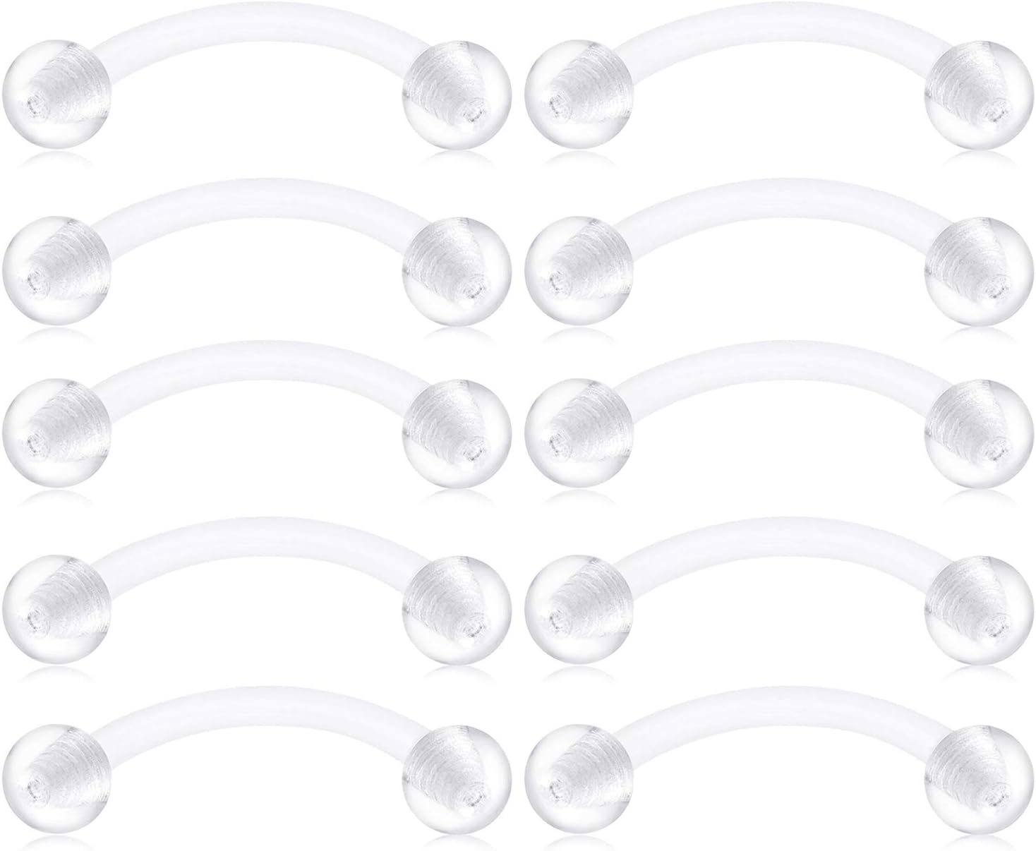 JFORYOUClear Bioflex Acrylic Curved Barbell Belly Button Rings Snake Eyes Tongue Ring Retainer Piercing 14G 12/14/16 mm