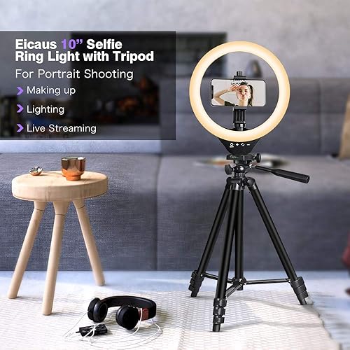 EICAUS 10'' Ring Light with Stand and Phone Holder, Cell Phone