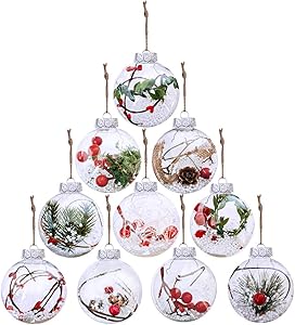 10 Pcs Christmas Bulb Ornament Balls Clear Plastic Glass Ball Craft Baubles Ornaments Fillable Unbreakable Shatterproof Hanging Tree Ornaments Snow Berry Pine Filling Ornaments 3.14" for Holiday Decor