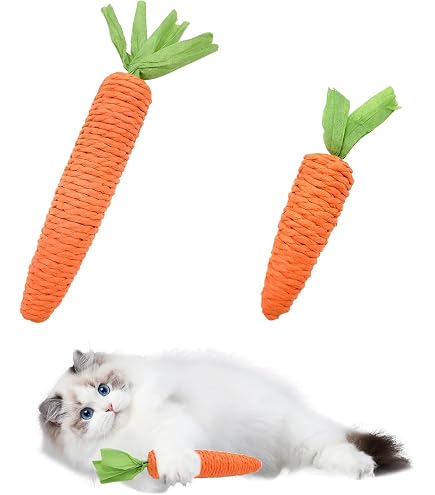 2 Pack Natural Sisal Carrot Cat Toys - Interactive Dental Chew & Scratch Toys For Kittens & Indoor Cats