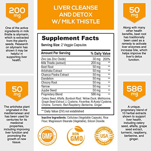 Liver Cleanse Detox & Repair Formula 1100mg - Highest Potency 22 Herbs, Made in USA, Best Vegan Milk Thistle Extract, Silymarin, Beet, Artichoke, Dandelion, Chicory, Support Supplement - 120 Capsules - Thumbnail 2