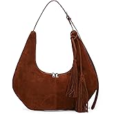 Herald Tassel Suede Hobo Shoulder Bag for Women, Retro Slouchy Crescent Crossbody Purse Handbag with Adjustable Strap