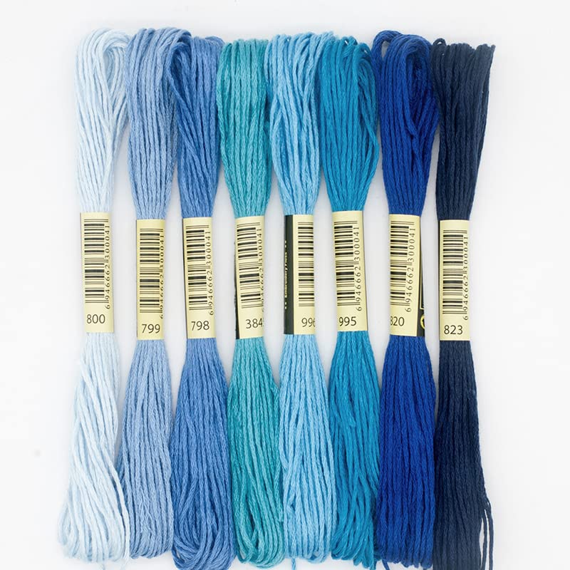 zalati Embroidery Threads 6pcs Polyester Cotton Threads for Embroider Working DIY Artwork Craft - Blue Series