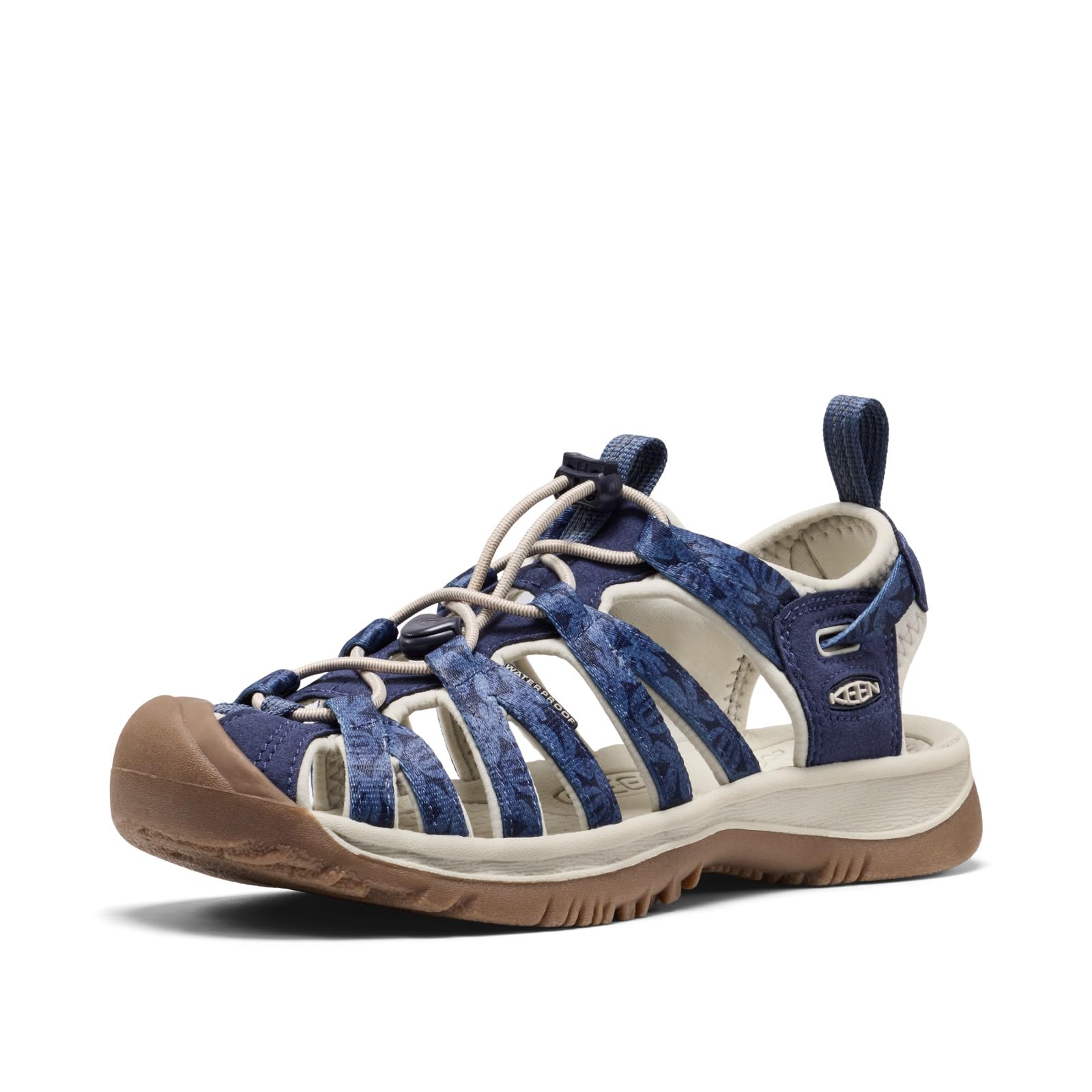 KEEN Women's Whisper Closed Toe Sport Sandals, Navy Print, 9.5 Image