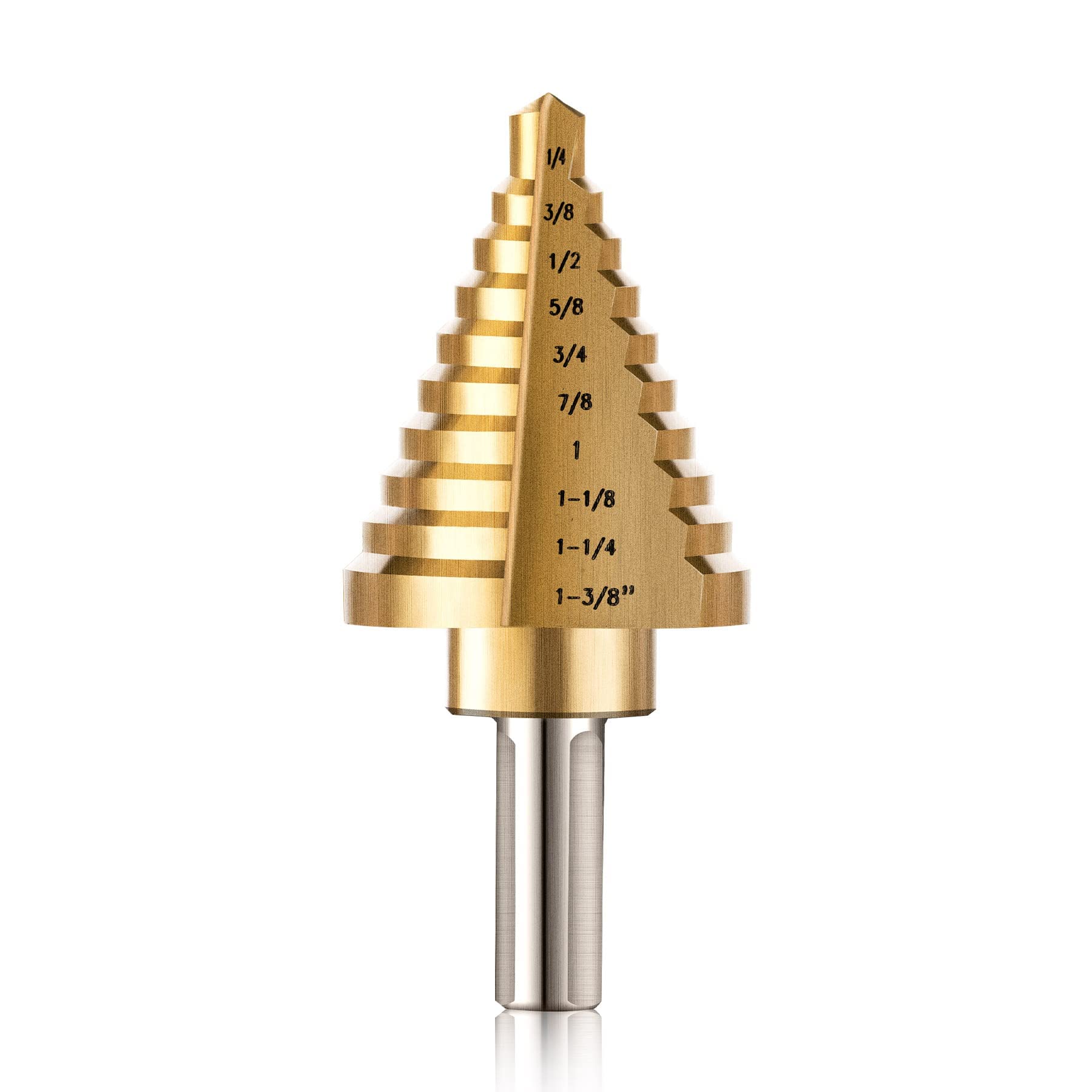 Photo 1 of ZELCAN 10 Sizes Titanium Step Drill Bit, 1/4 to 1-3/8 Inches High Speed Steel Drill Cone Bits for Sheet Metal Hole Drilling Cutting, HSS Multi Size Hole Stepped Up Unibit for DIY Lovers Electrician