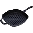 Victoria Cast Iron Grill Pan, Square Grill Pan, Cast Iron Griddle Pan, Seasoned with 100% Kosher-Certified, Non-GMO Flaxseed Oil, Black, 10 Inches