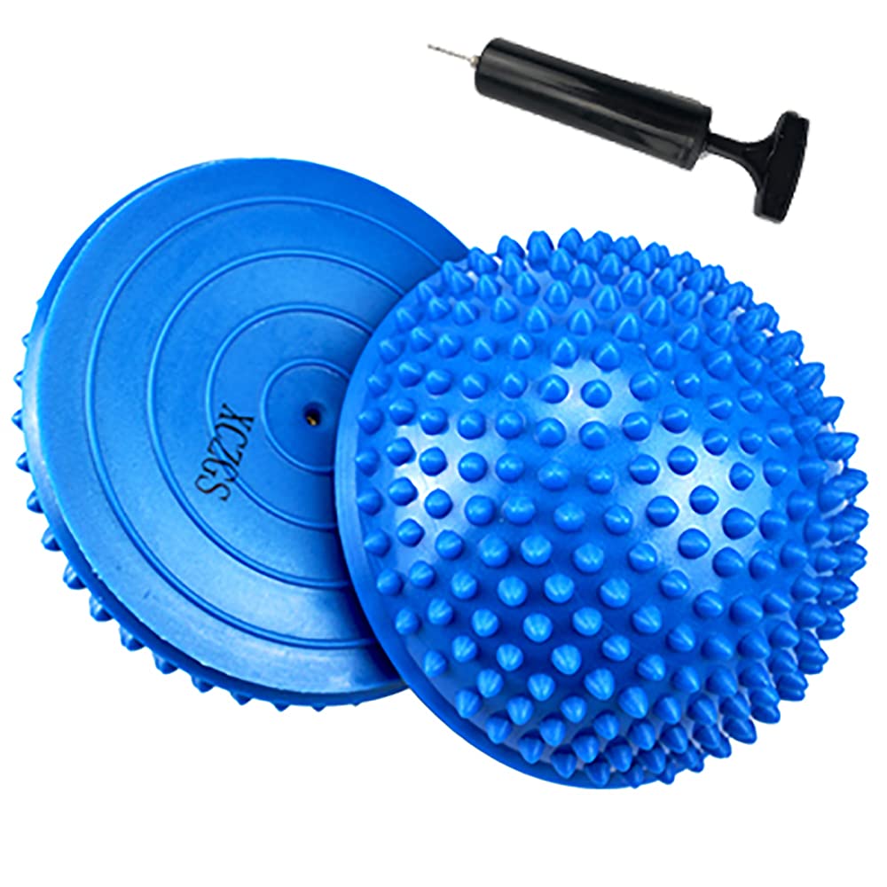 2PCS Hedgehog Balance Pods, Pimples Pilates Ball with Pump, Half Spiky Fitness Domes for Kids Adults Sports, Foot Massage, Stability Training, Muscle Balancing Therapy, Yoga Exercise (A)