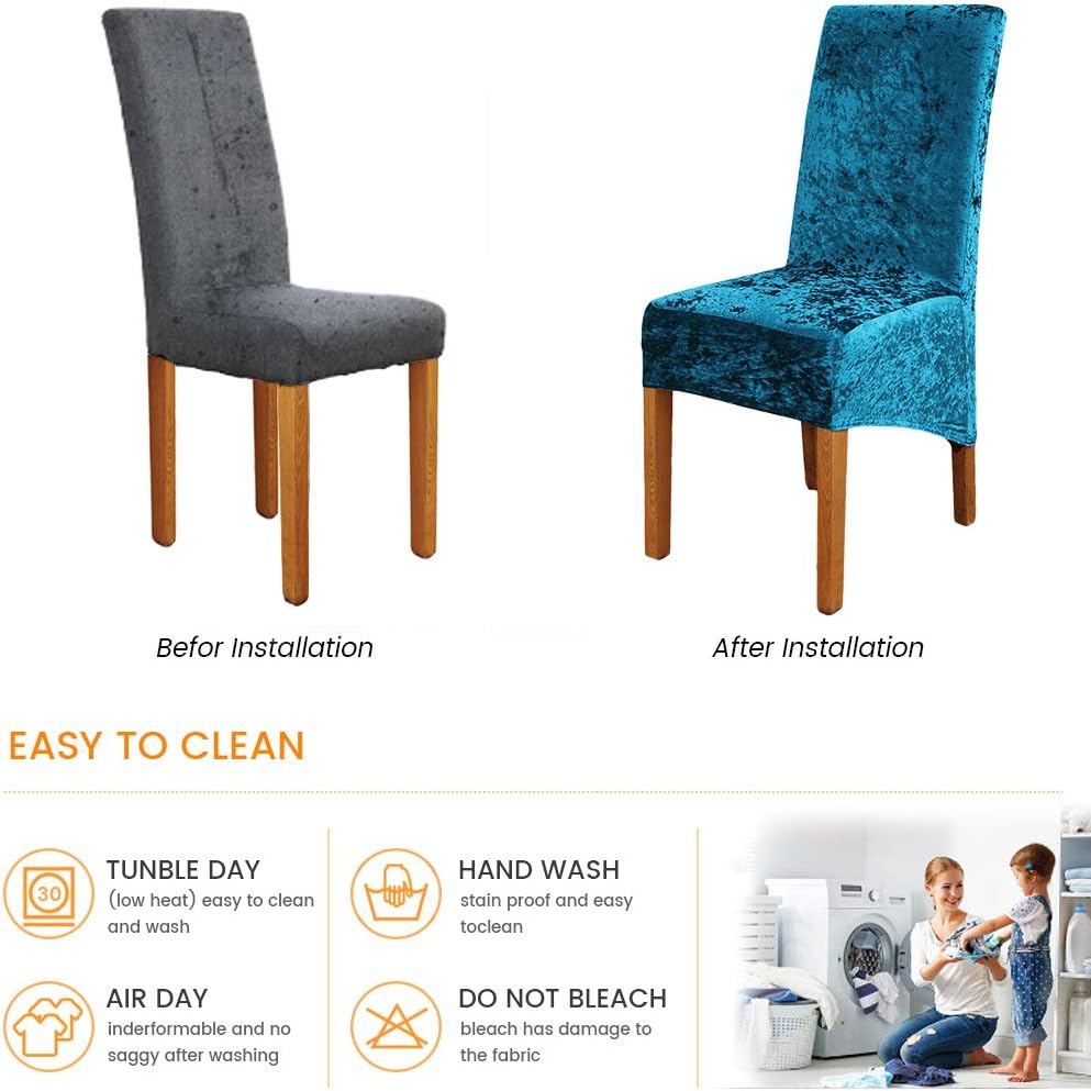 ele ELEOPTION Crushed Velvet Stretchable Elastic Chair Covers for Dining Room Wedding Banquet Party Decoration - Image 3