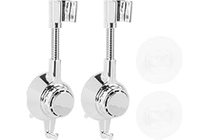 LUEXBOX 2Pack Silver Shower Head Holder, 360 Degree Adjustable, Wall Mount, Plastic Frame, Suction Cup & Adhesive Hooks for S