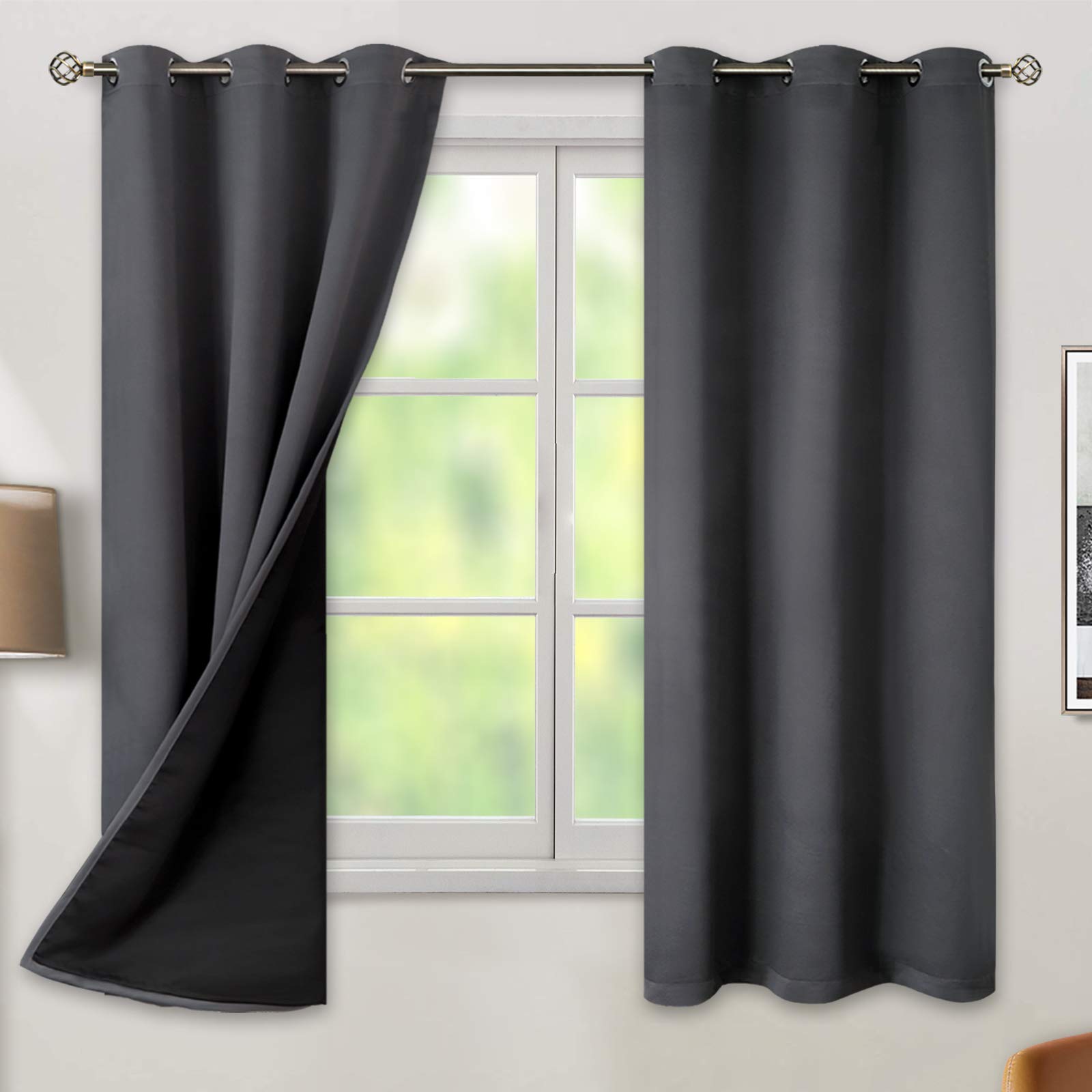 BGment Dark Grey Blackout Curtains for Bedroom - Black Out Curtains 63 Inch Long Thermal Insulated Grommet Total Room Darkening Window Drapes for Living Room, 2 Panels, 42 x 63 Inch